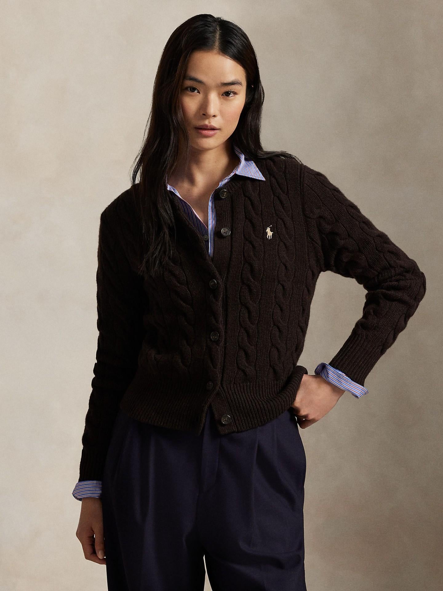 Brun Kabelstickad Cardigan i Ull/Cashmere