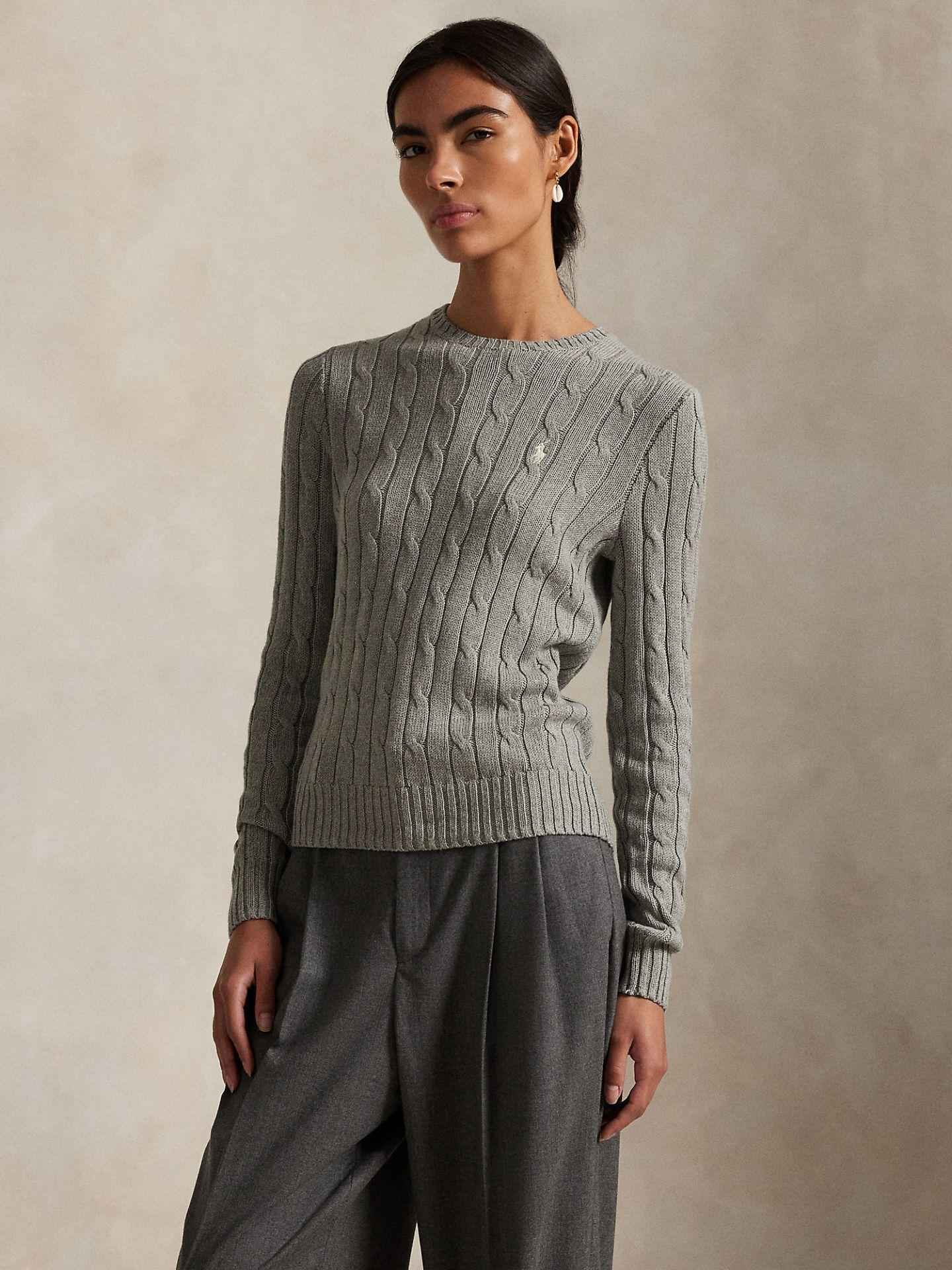 Kabelstickad Tröja i Borstad Bomull