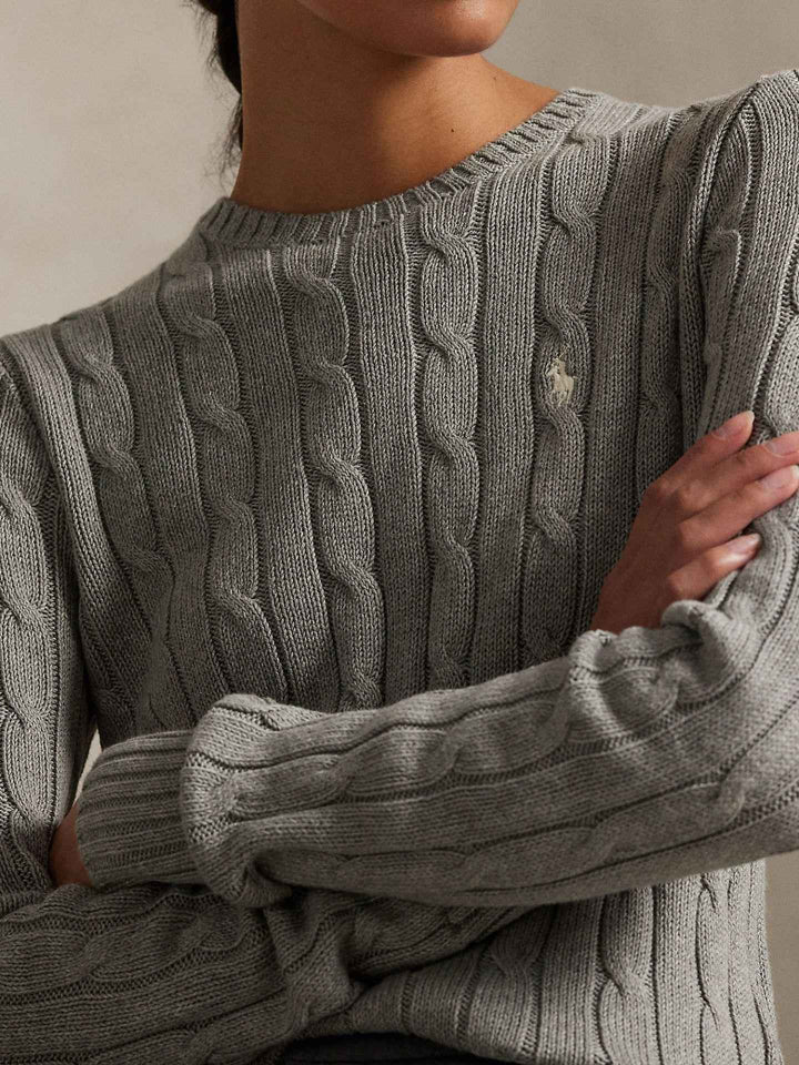 Kabelstickad Tröja i Borstad Bomull