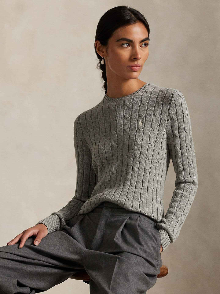 Kabelstickad Tröja i Borstad Bomull