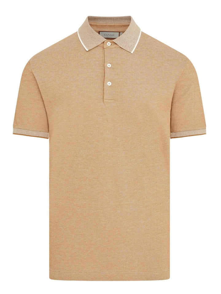Kamelbeige Stickad Pikétröja