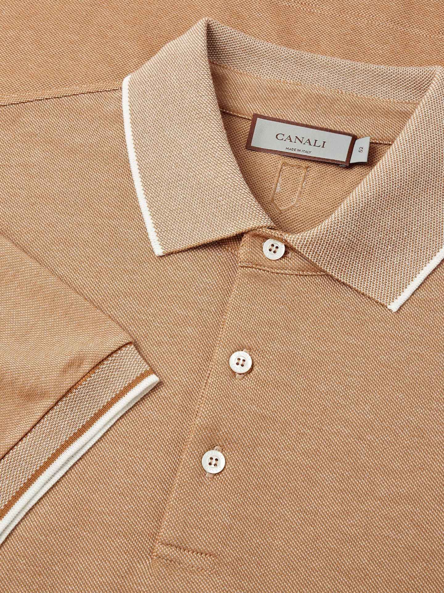 Kamelbeige Stickad Pikétröja - Canali