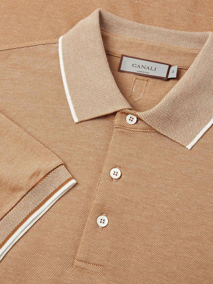 Kamelbeige Stickad Pikétröja