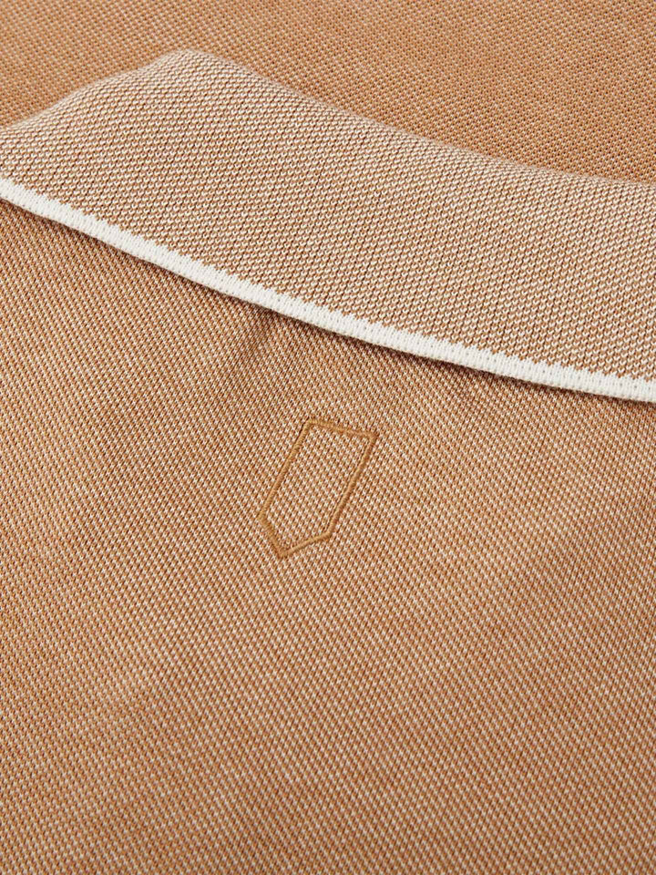 Kamelbeige Stickad Pikétröja