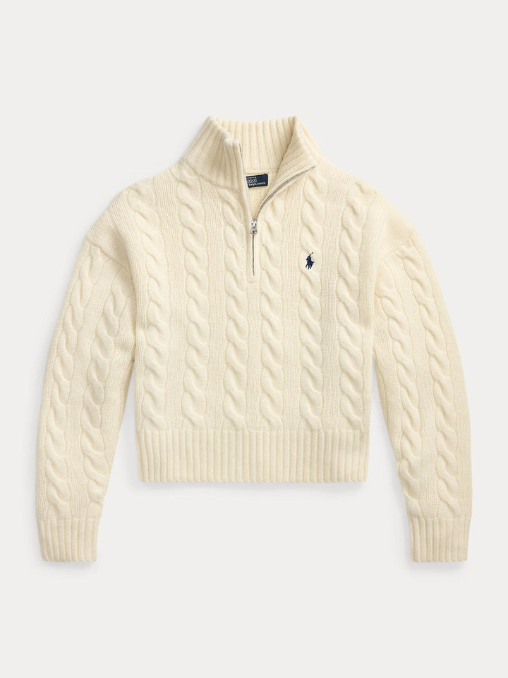 Krämvit Kabelstickad Half-Zip Tröja - Polo Ralph Lauren