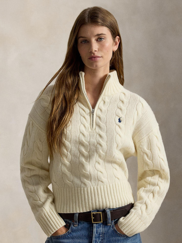 Krämvit Kabelstickad Half-Zip Tröja - Polo Ralph Lauren