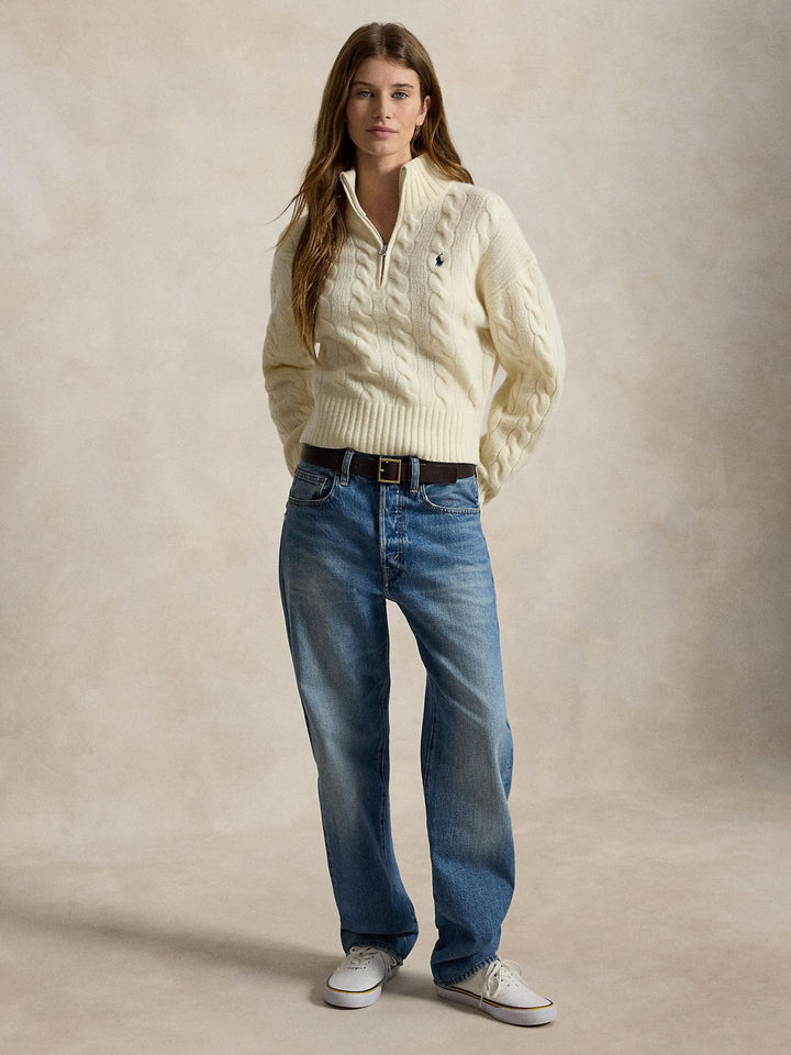 Krämvit Kabelstickad Half-Zip Tröja - Polo Ralph Lauren