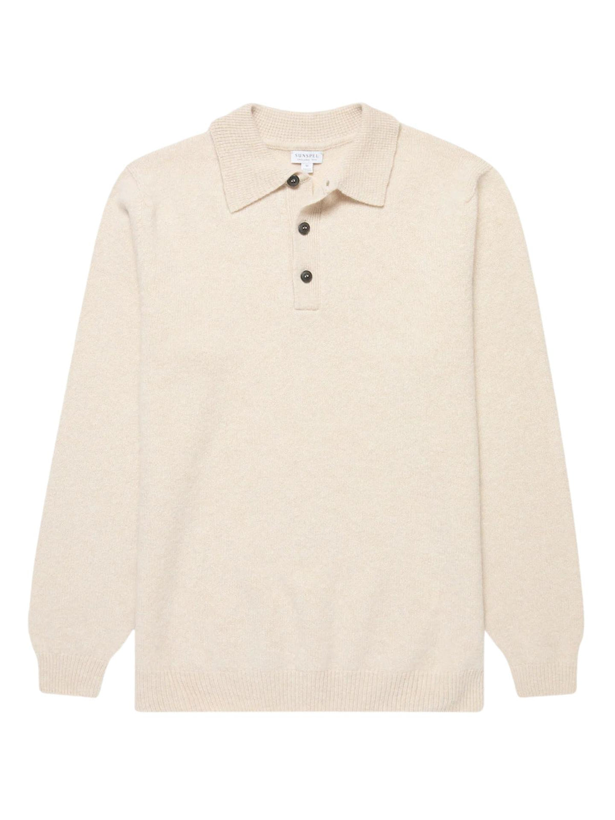 Ljusbeige Stickad Pikétröja i Lammull - Sunspel