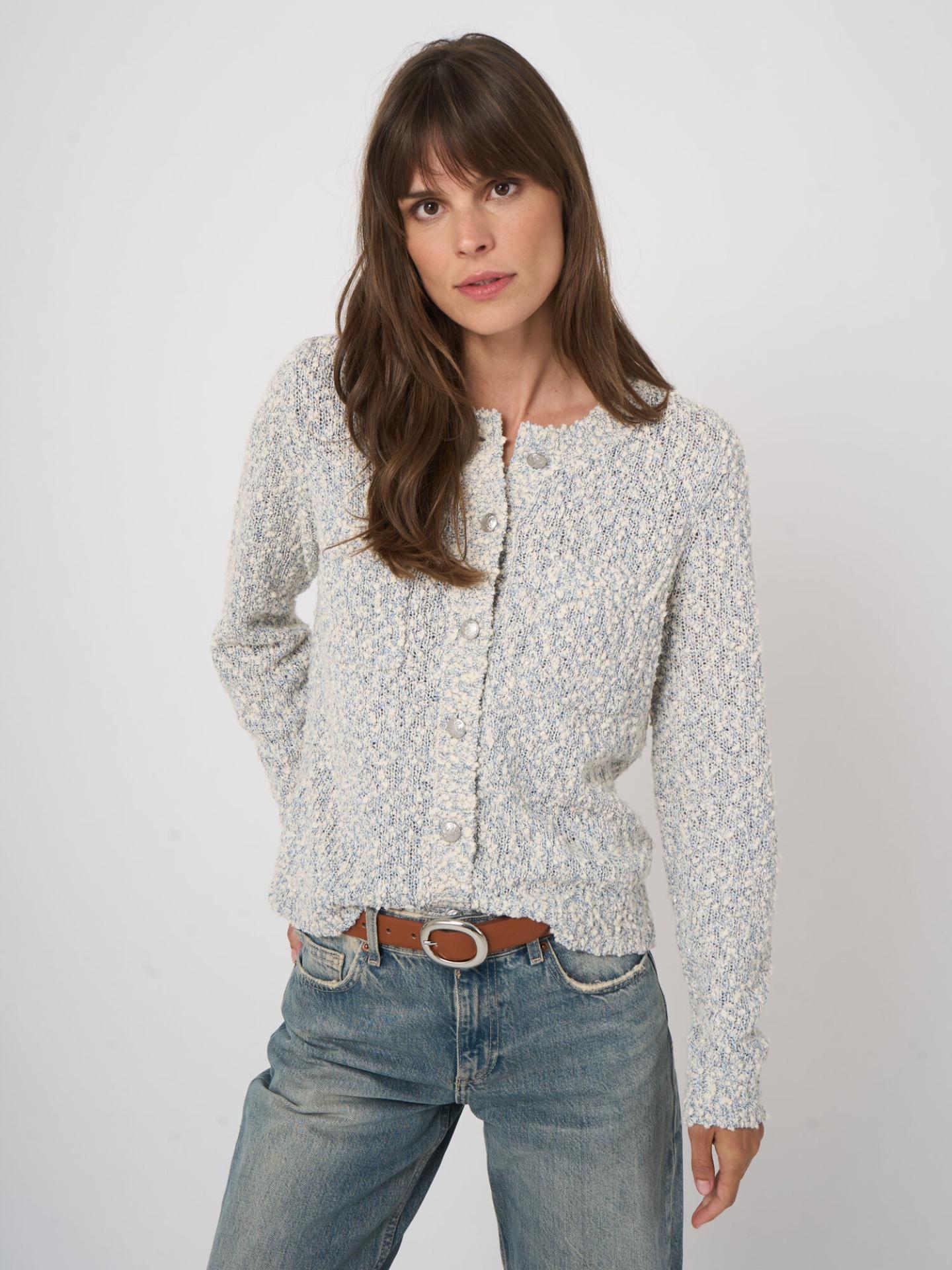 Ljusblå Strukturstickad Spräcklig Kofta - Repeat