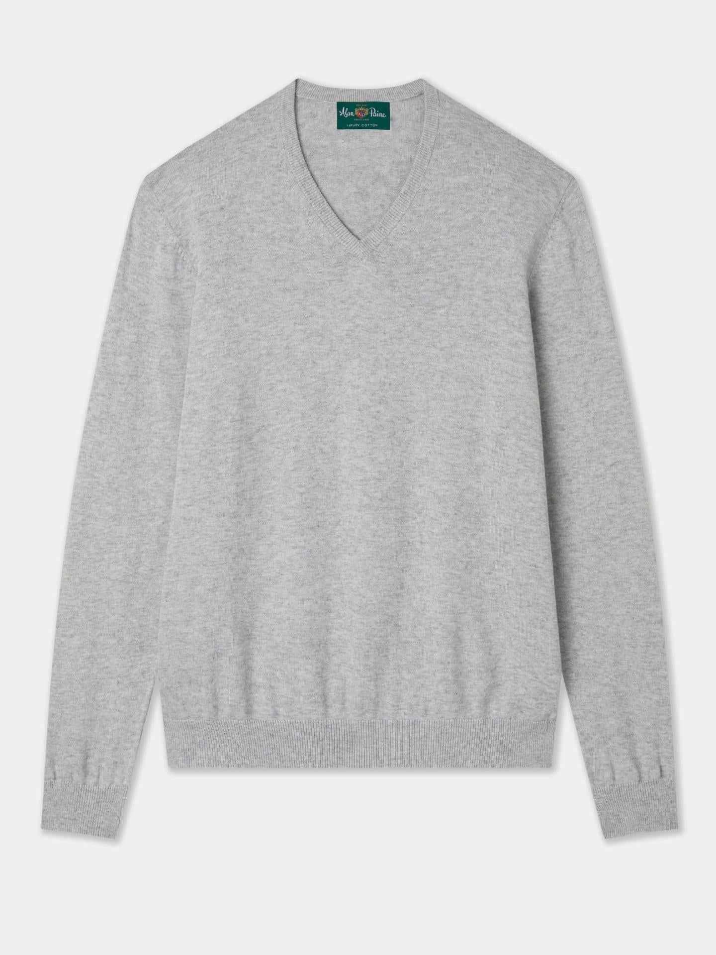 Ljusgrå V-hals Cotton Cashmere Tröja