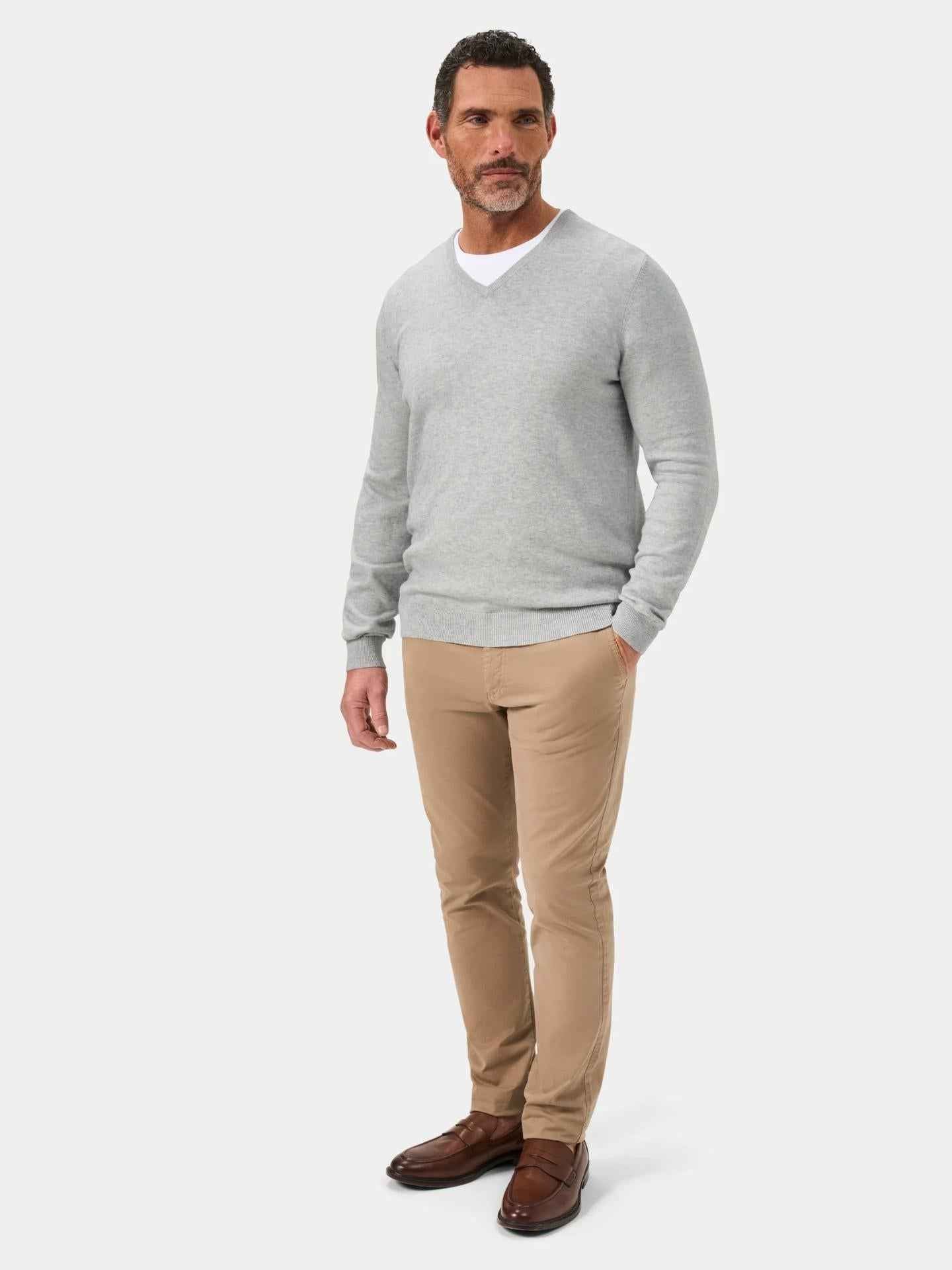 Ljusgrå V-hals Cotton Cashmere Tröja