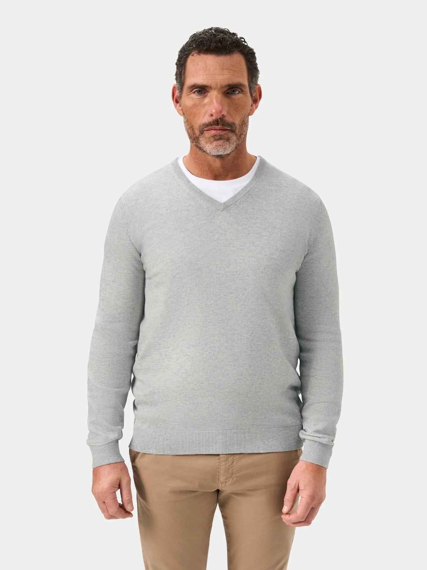 Ljusgrå V-hals Cotton Cashmere Tröja