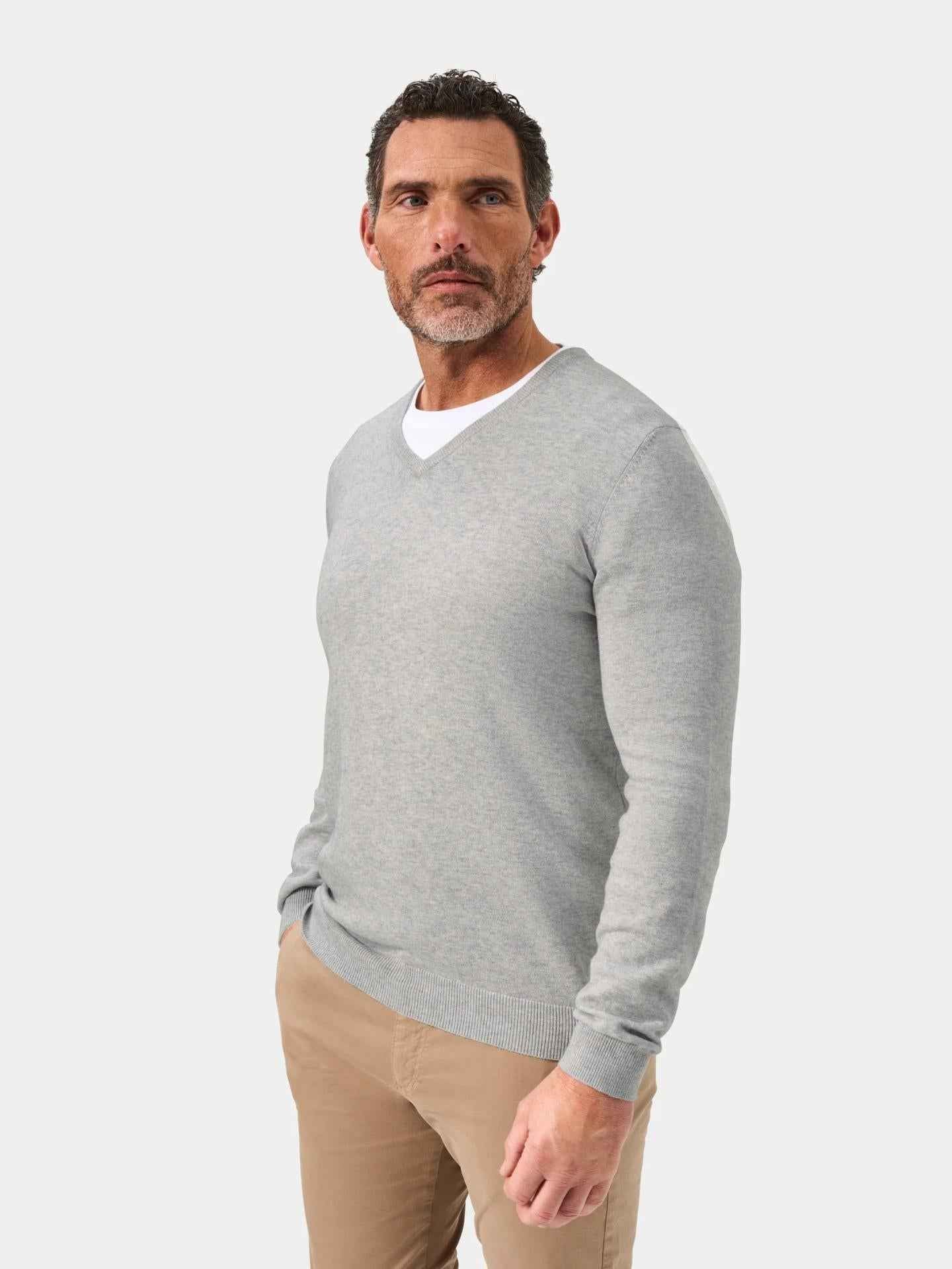 Ljusgrå V-hals Cotton Cashmere Tröja