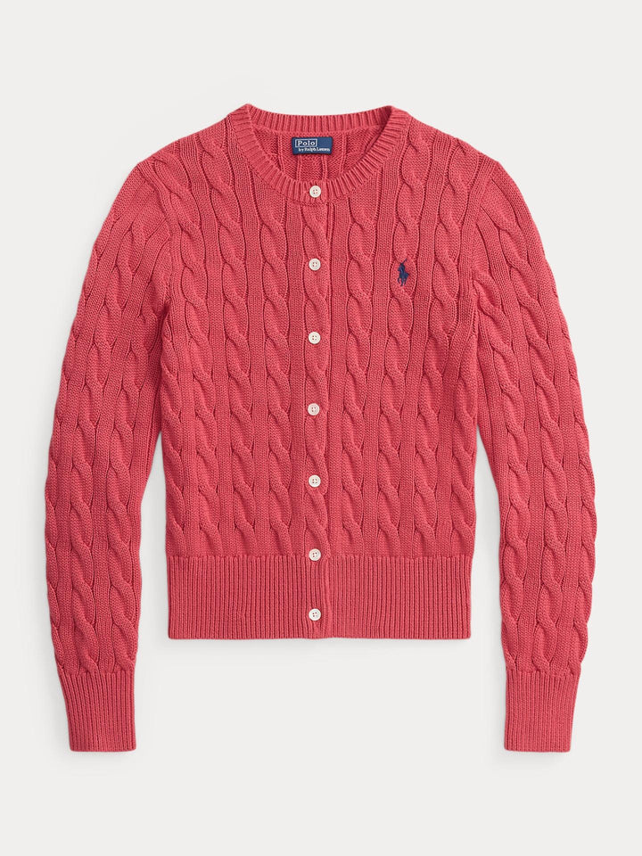 Ljusröd Kabelstickad Bomullskofta - Polo Ralph Lauren
