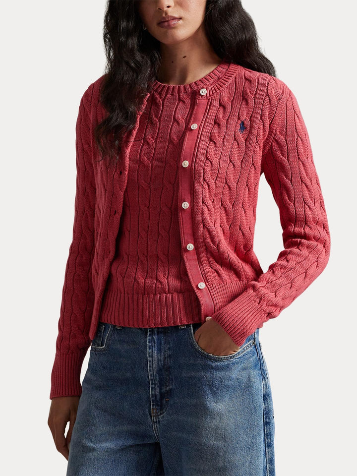 Ljusröd Kabelstickad Bomullskofta - Polo Ralph Lauren