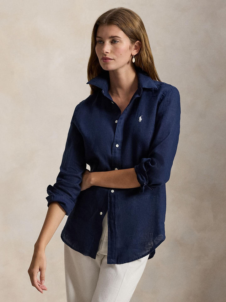 Marinblå Classic Fit Linneskjorta