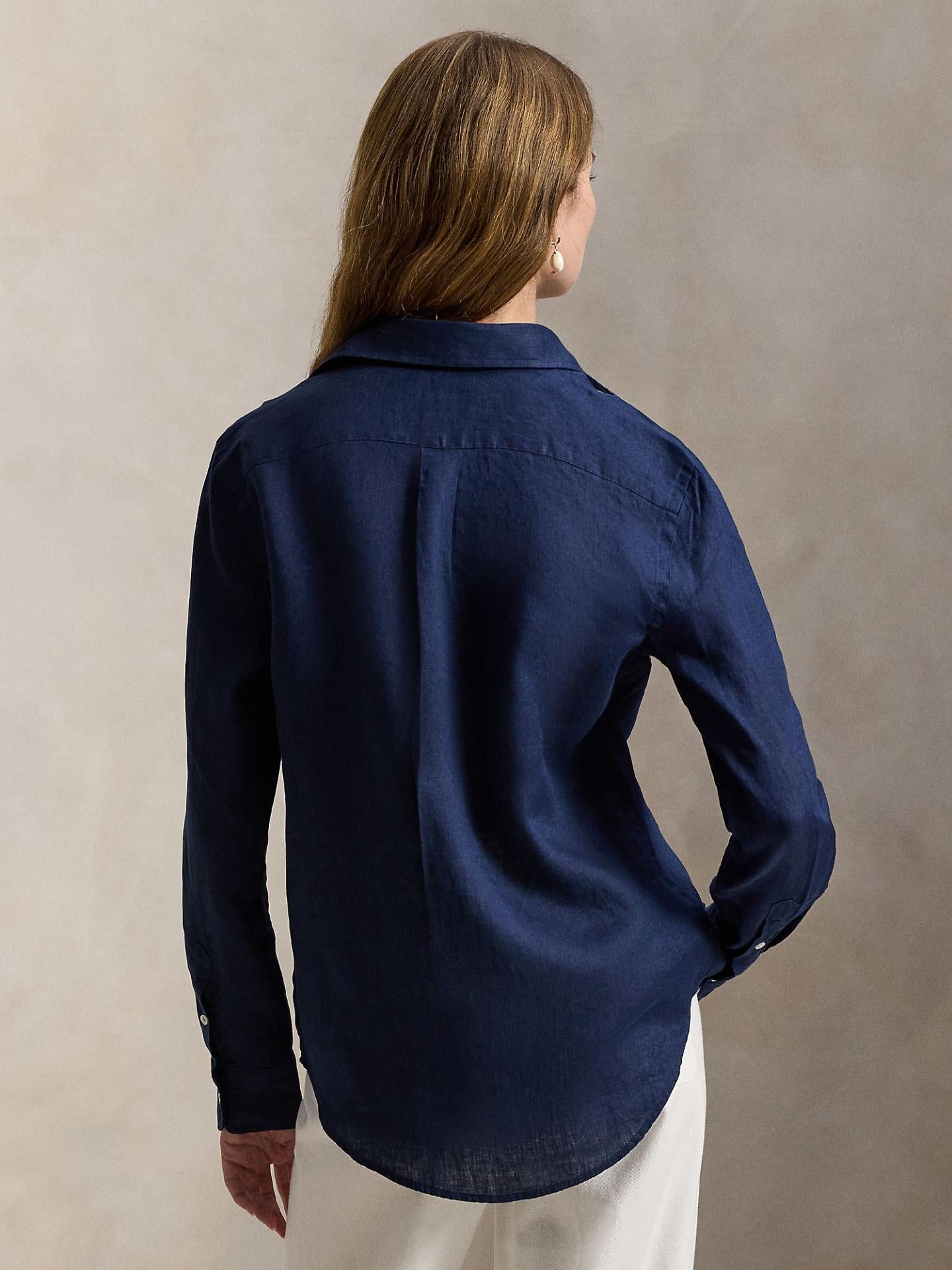 Marinblå Classic Fit Linneskjorta