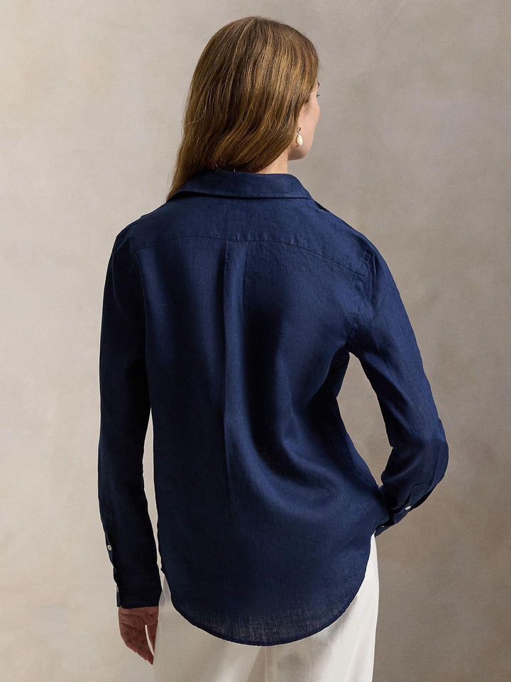 Marinblå Classic Fit Linneskjorta