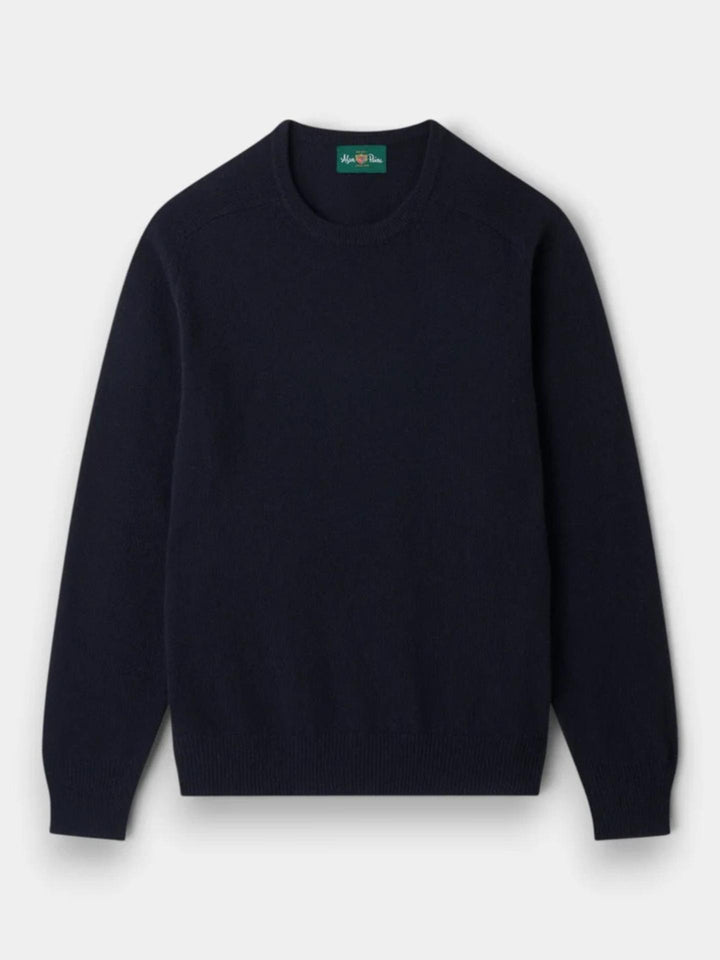 Marinblå Crew Neck Lammullströja - Alan Paine