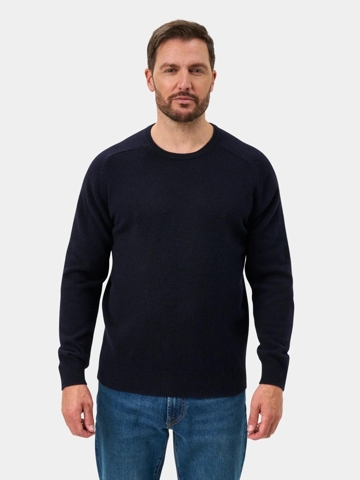 Marinblå Crew Neck Lammullströja - Alan Paine