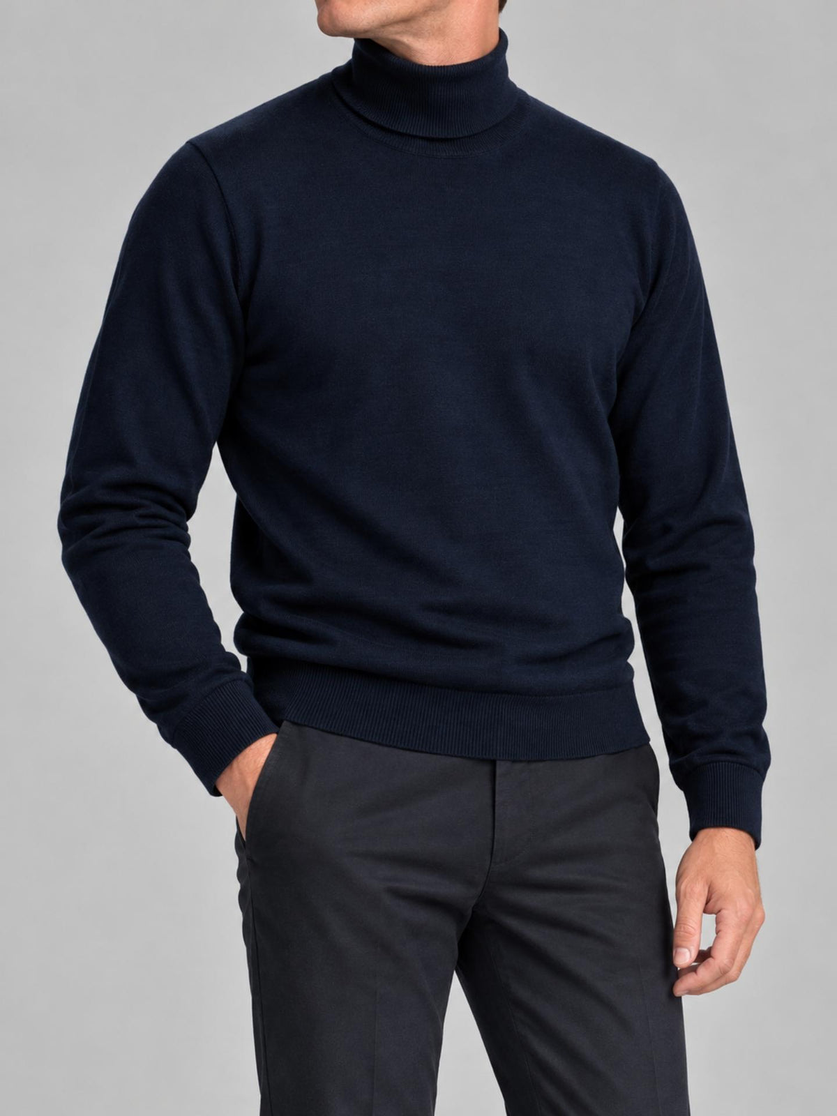 Marinblå Extra Fine Merino Turtleneck - Morgano