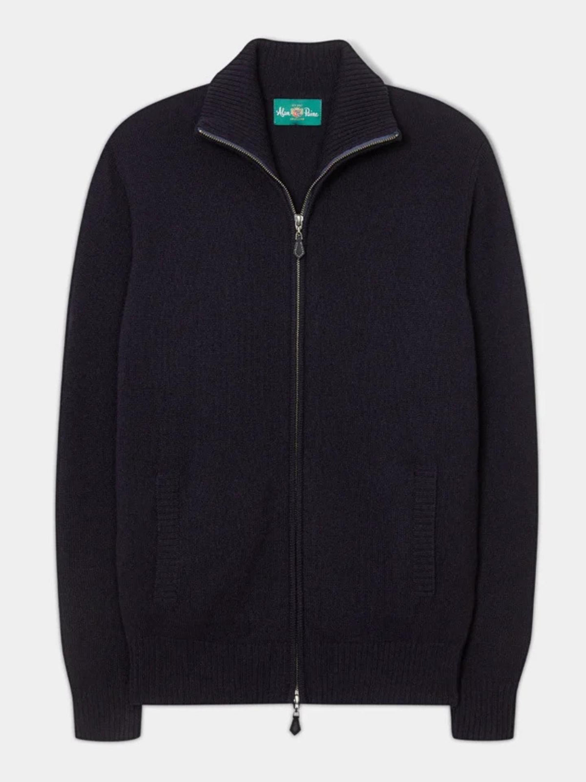 Marinblå Full Zip Lammullskofta - Alan Paine