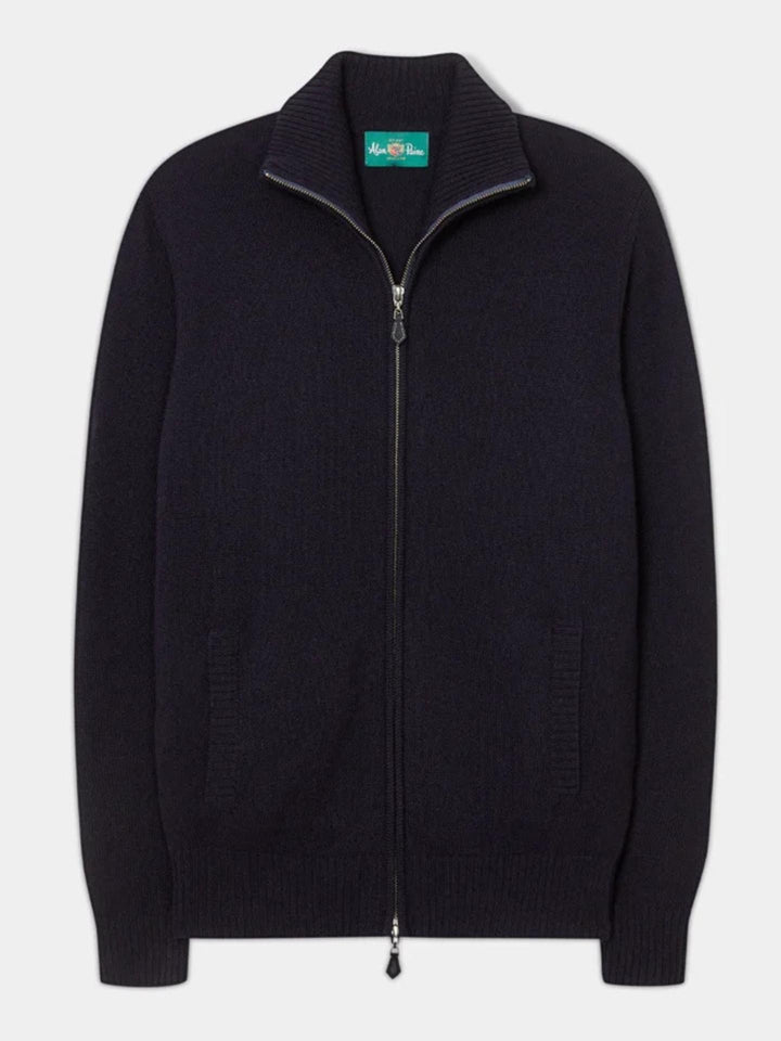 Marinblå Full Zip Lammullskofta - Alan Paine