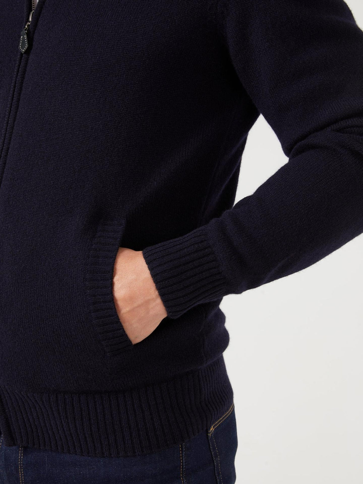 Marinblå Full Zip Lammullskofta - Alan Paine