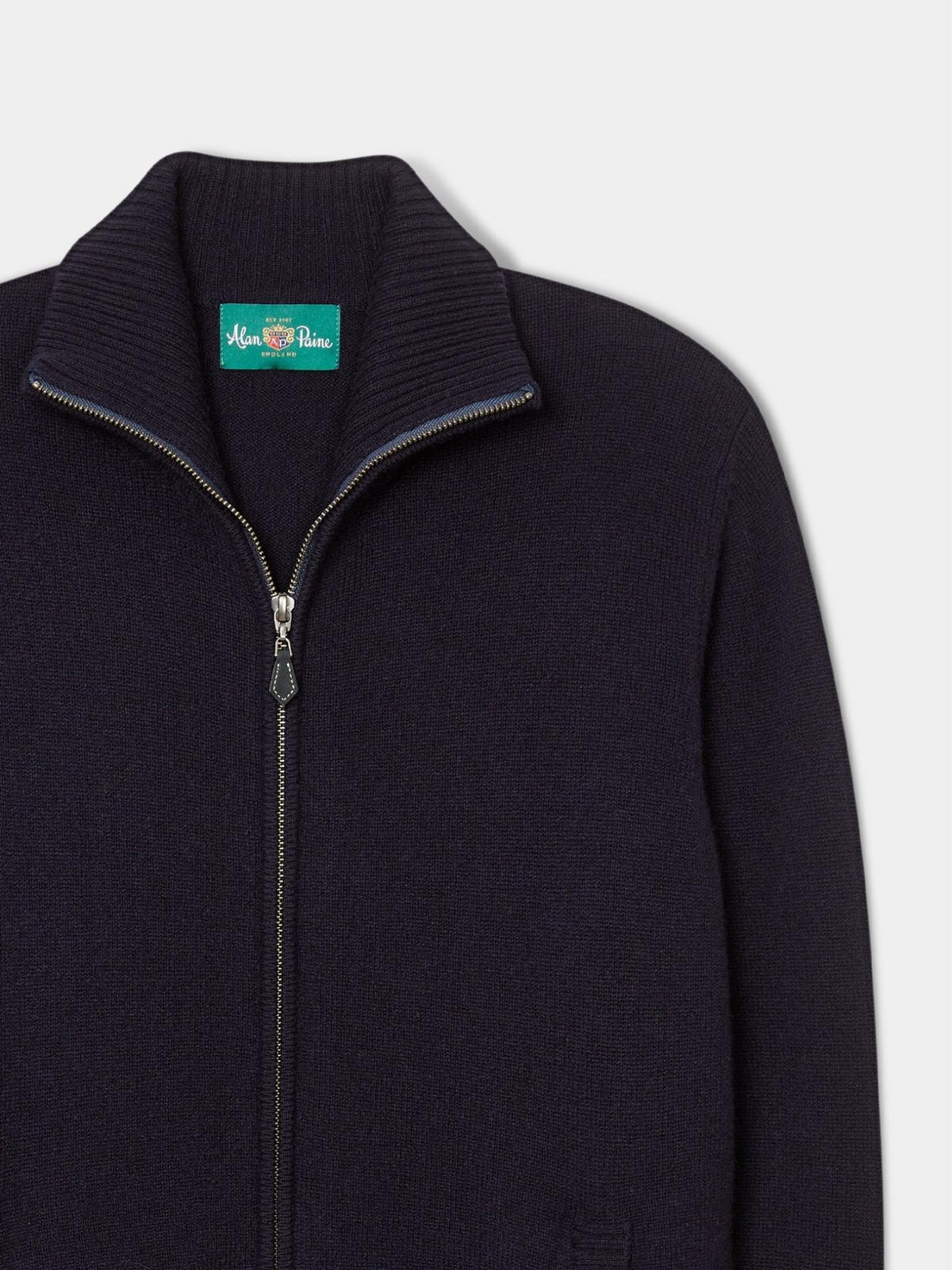 Marinblå Full Zip Lammullskofta - Alan Paine