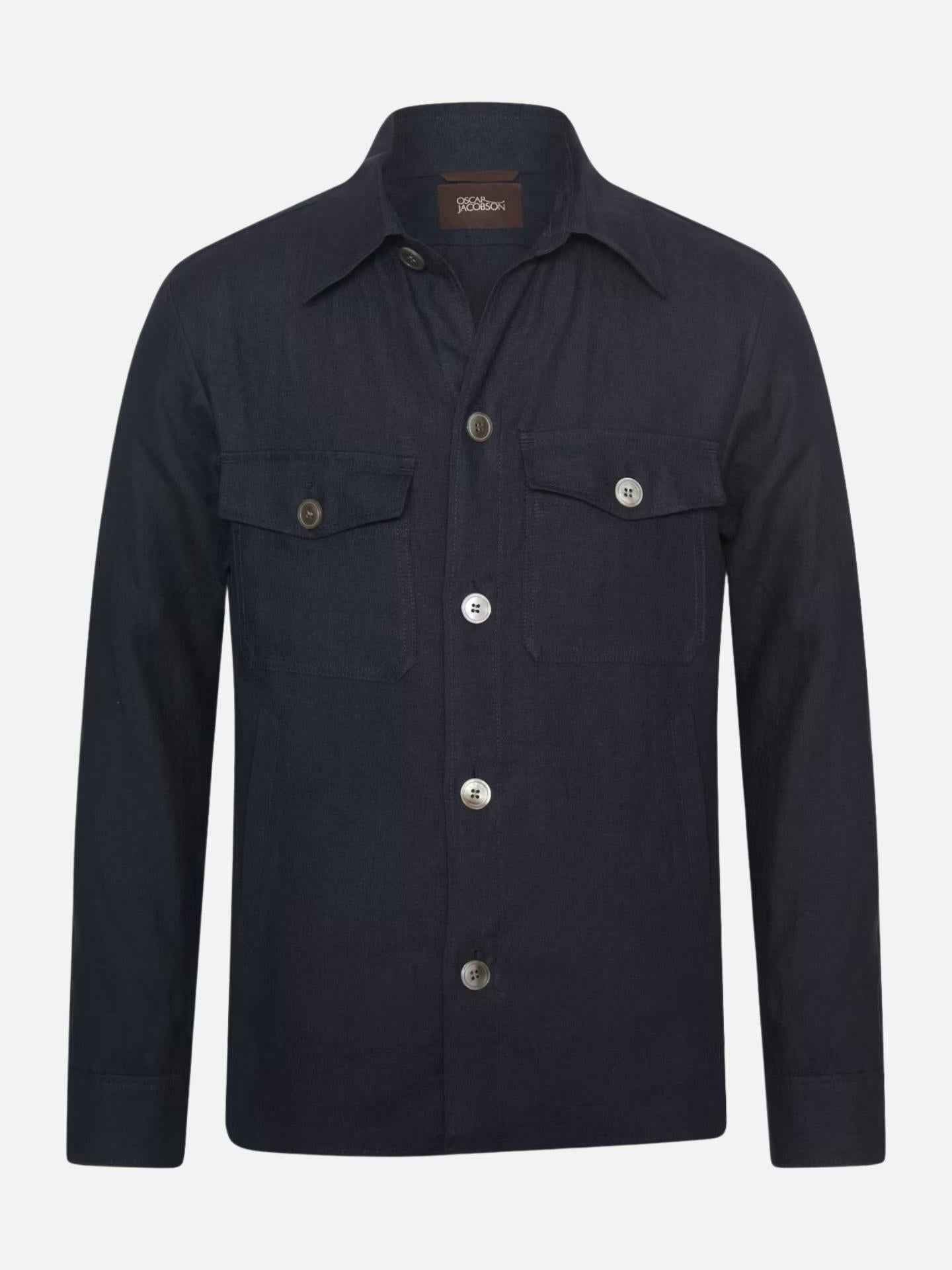 Marinblå Maverick Overshirt i Linne - Oscar Jacobson