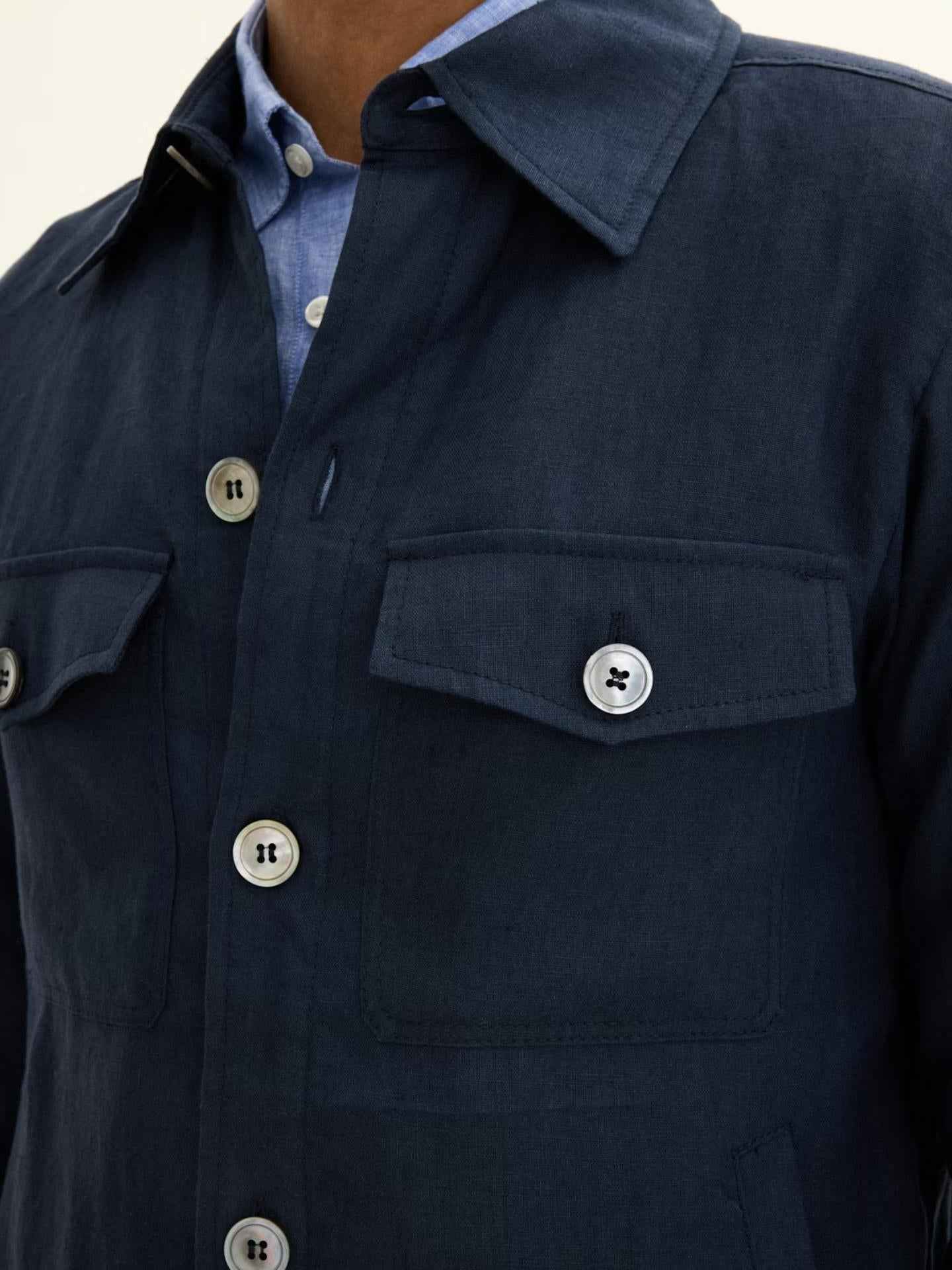 Marinblå Maverick Overshirt i Linne