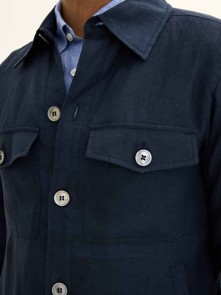 Marinblå Maverick Overshirt i Linne