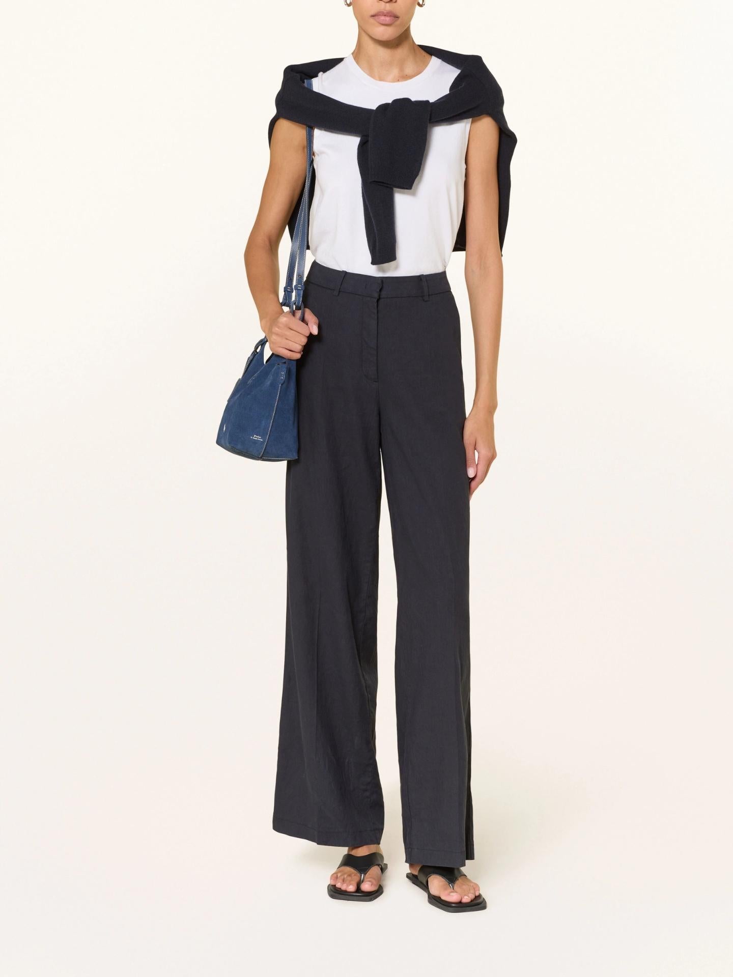 Marinblå Mira Rak Linnebyxa - Cambio