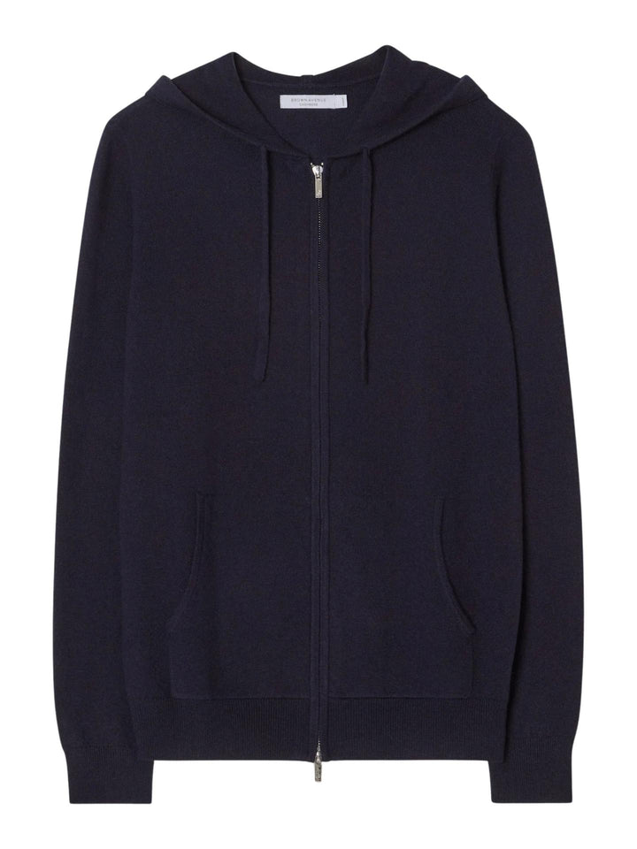 Marinblå Royal Kashmir Zip Hoodie - Brown Avenue