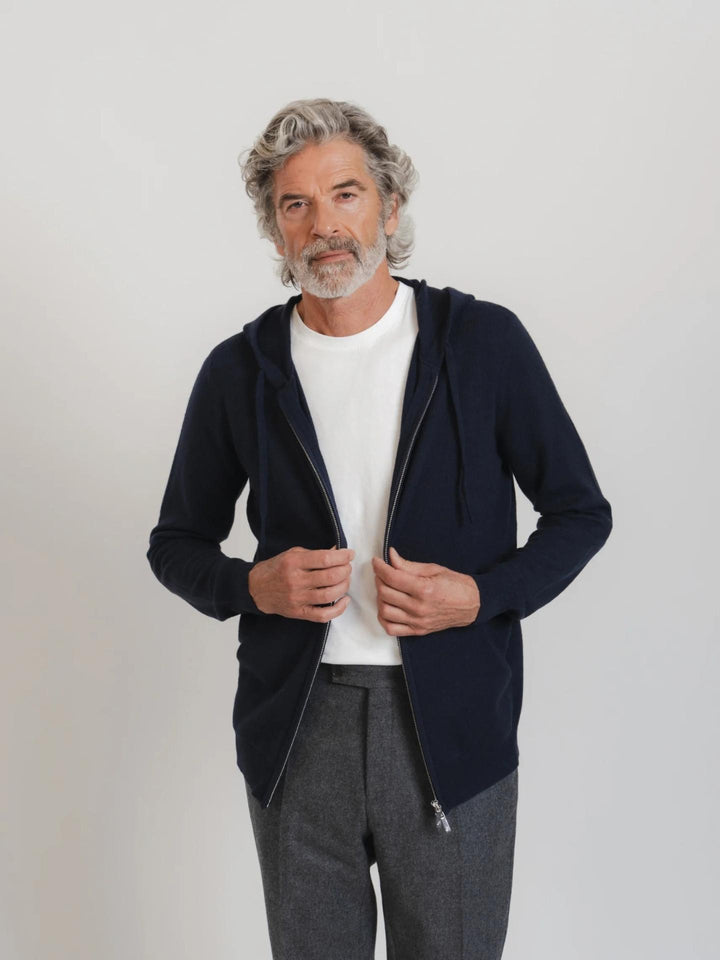 Marinblå Royal Kashmir Zip Hoodie - Brown Avenue