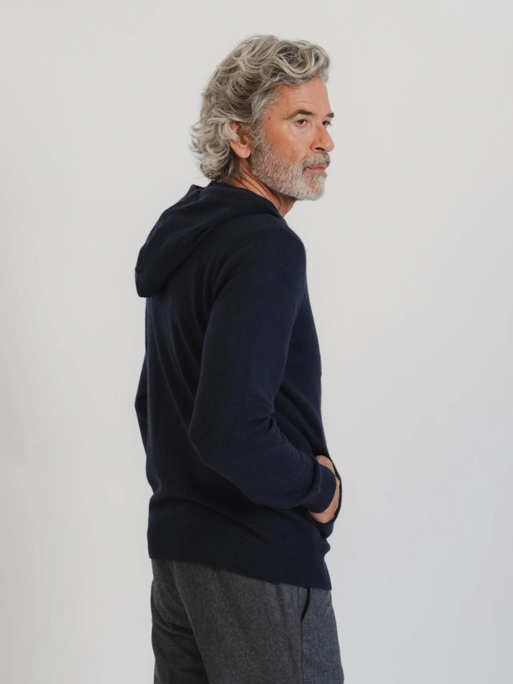 Marinblå Royal Kashmir Zip Hoodie - Brown Avenue