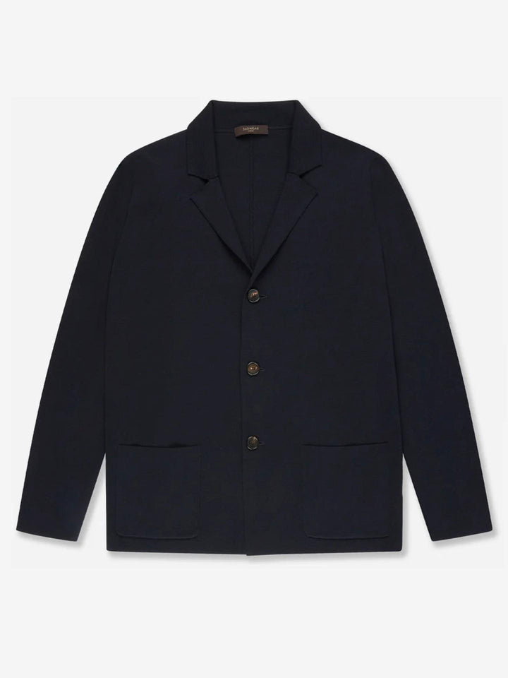 Marinblå Stickad Cotton Crêpe Kavaj - Zanone