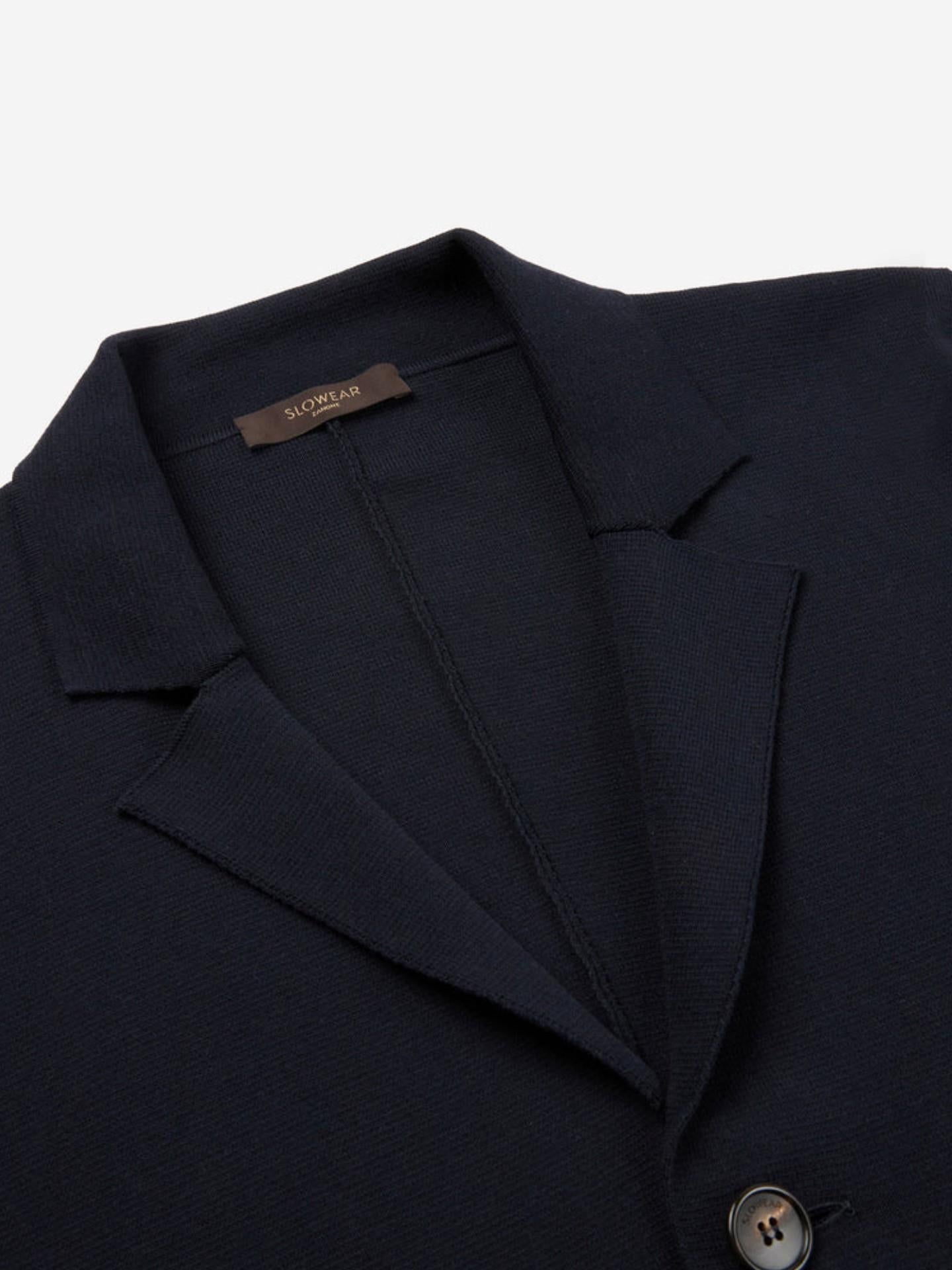 Marinblå Stickad Cotton Crêpe Kavaj - Zanone