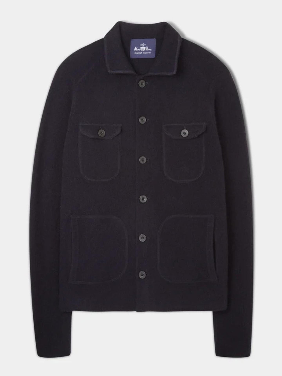 Marinblå Stickad Lammull Overshirt - Alan Paine