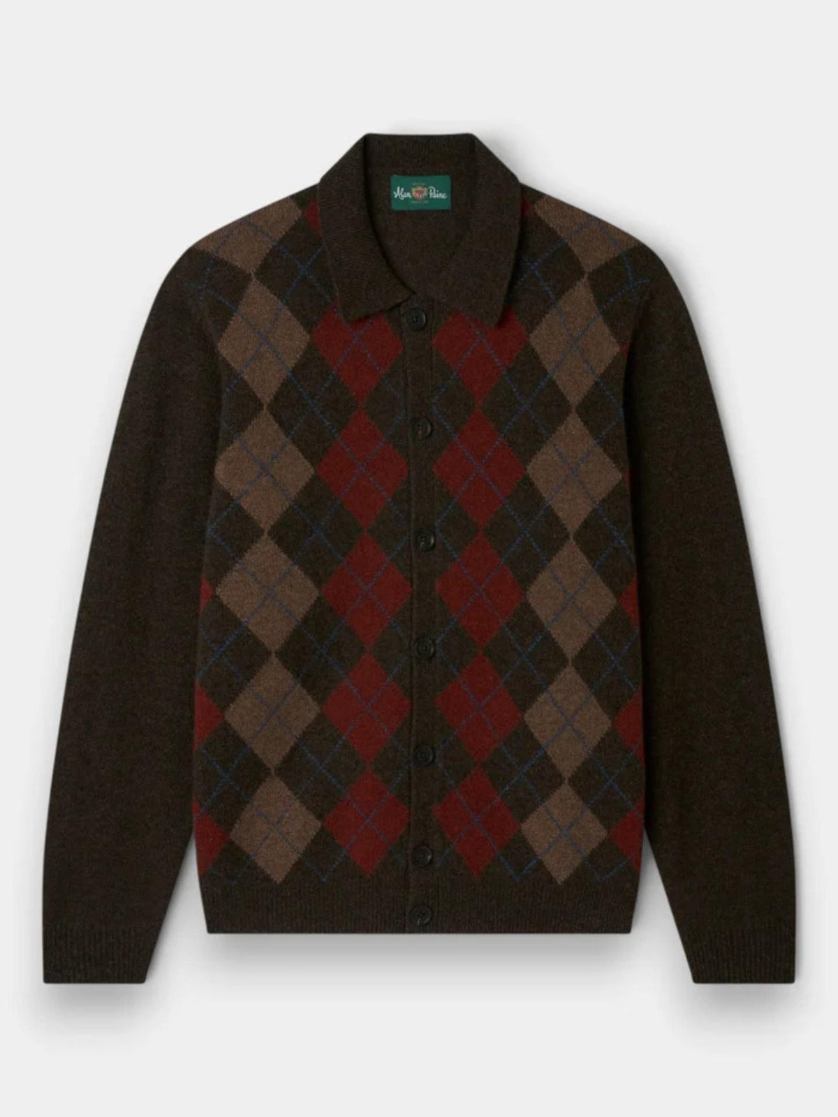 Mörkbrun Argyle Rutig Lammullskofta - Alan Paine
