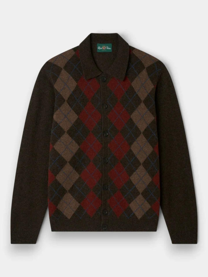Mörkbrun Argyle Rutig Lammullskofta - Alan Paine