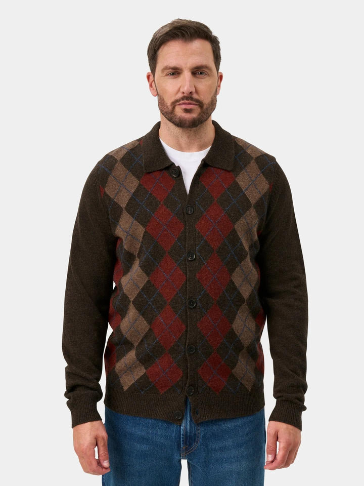 Mörkbrun Argyle Rutig Lammullskofta - Alan Paine