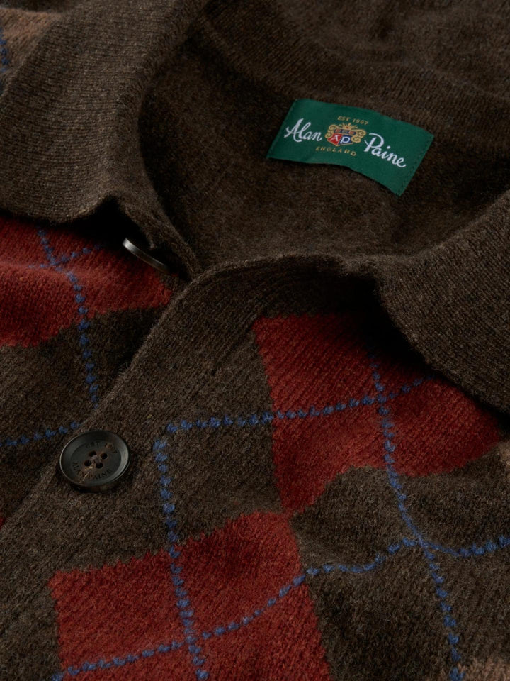 Mörkbrun Argyle Rutig Lammullskofta - Alan Paine