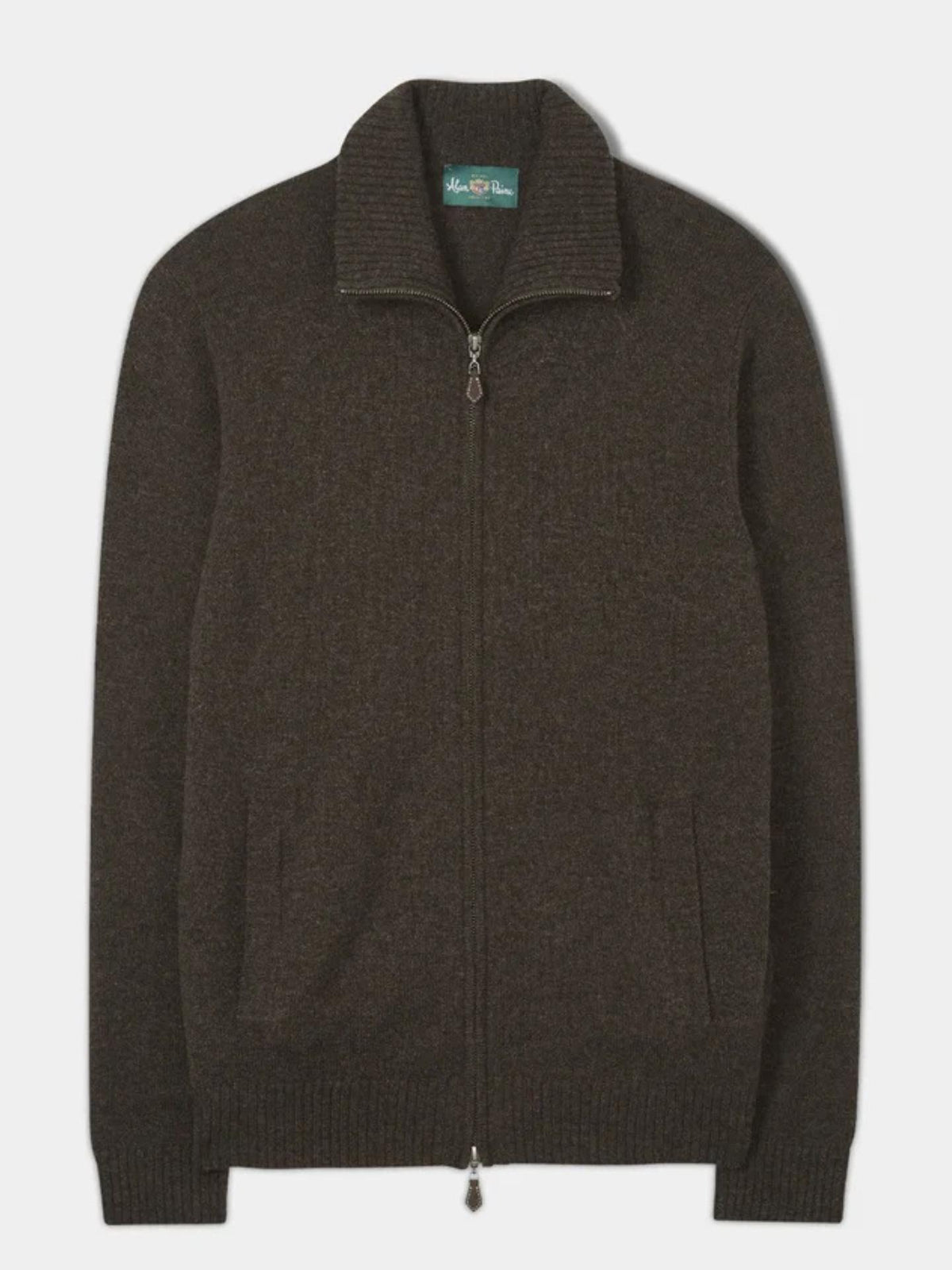 Mörkbrun Full Zip Lammullskofta - Alan Paine