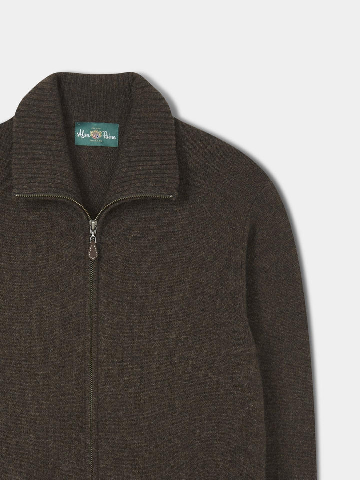 Mörkbrun Full Zip Lammullskofta - Alan Paine