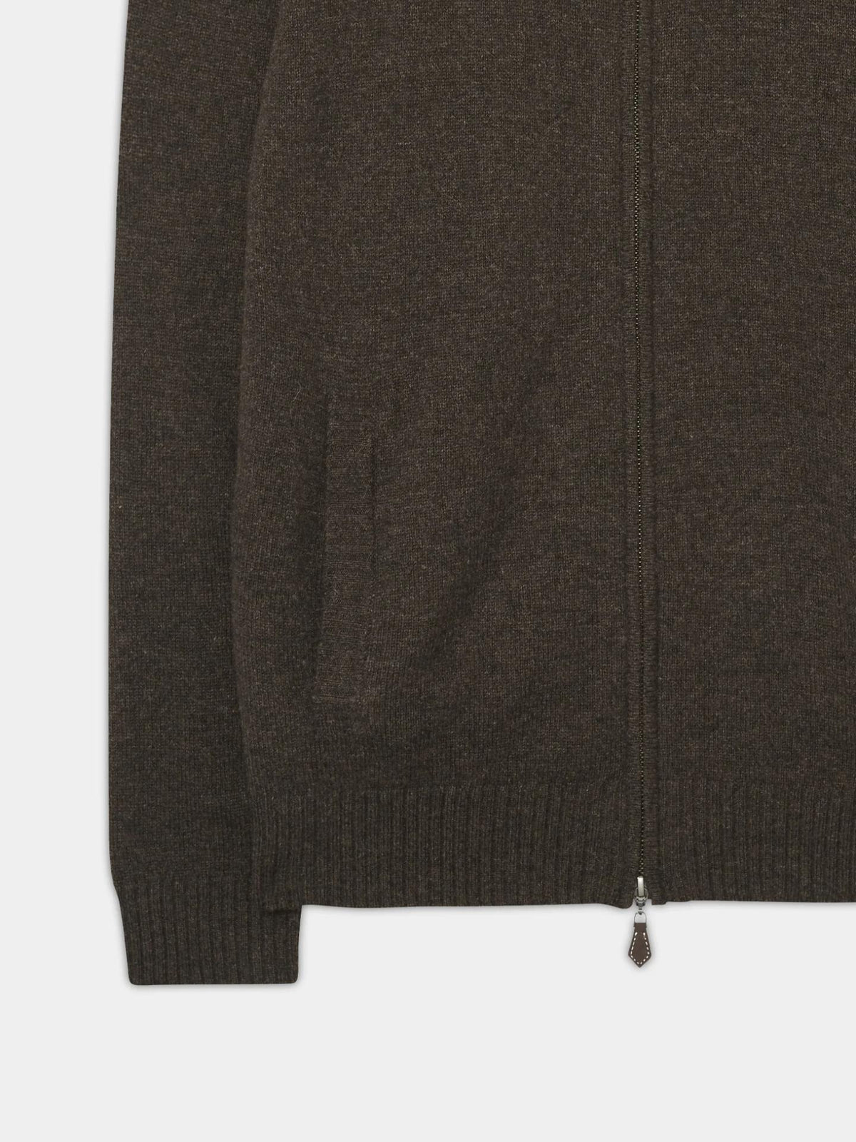 Mörkbrun Full Zip Lammullskofta - Alan Paine