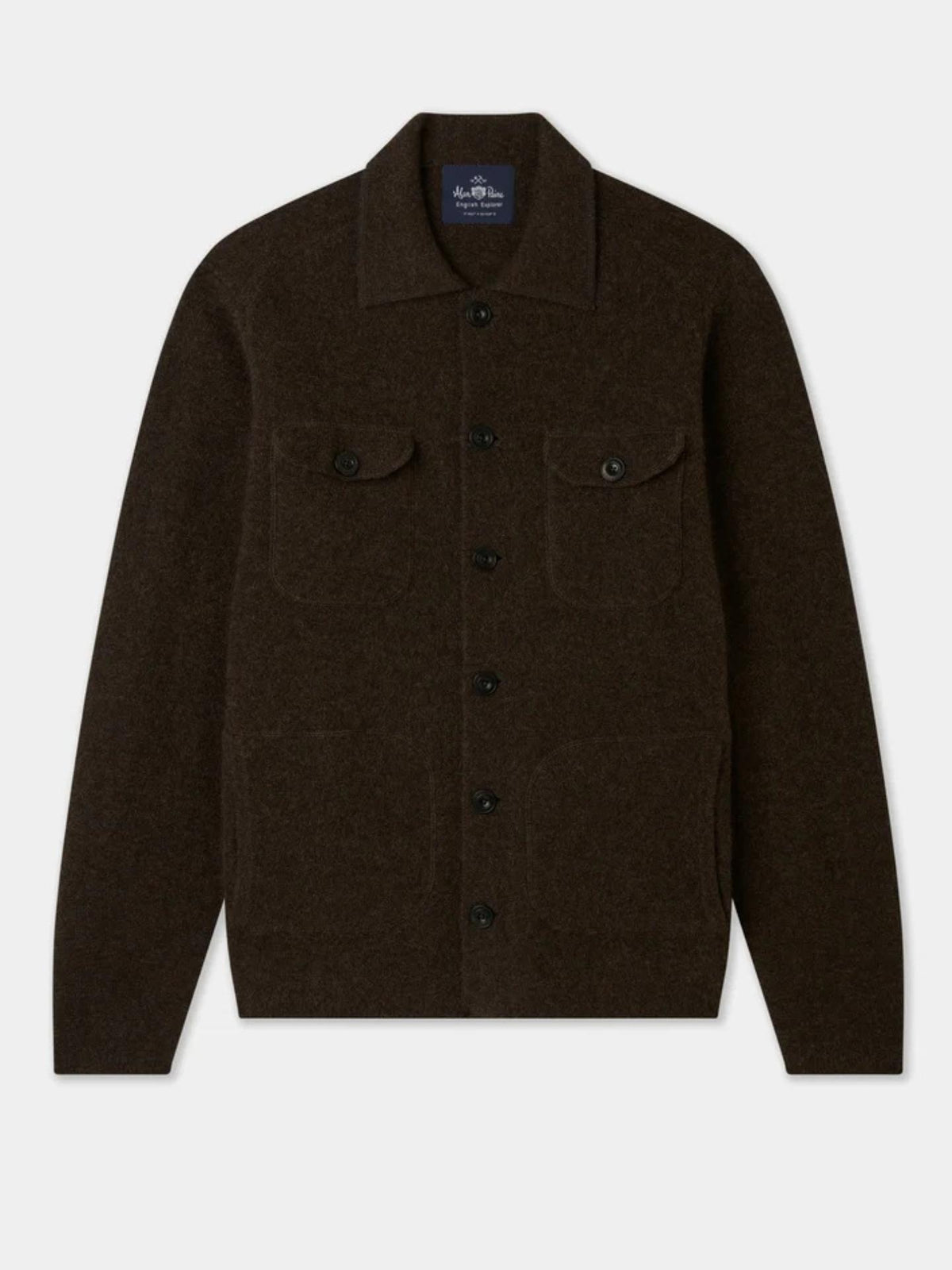 Mörkbrun Stickad Lammull Overshirt - Alan Paine