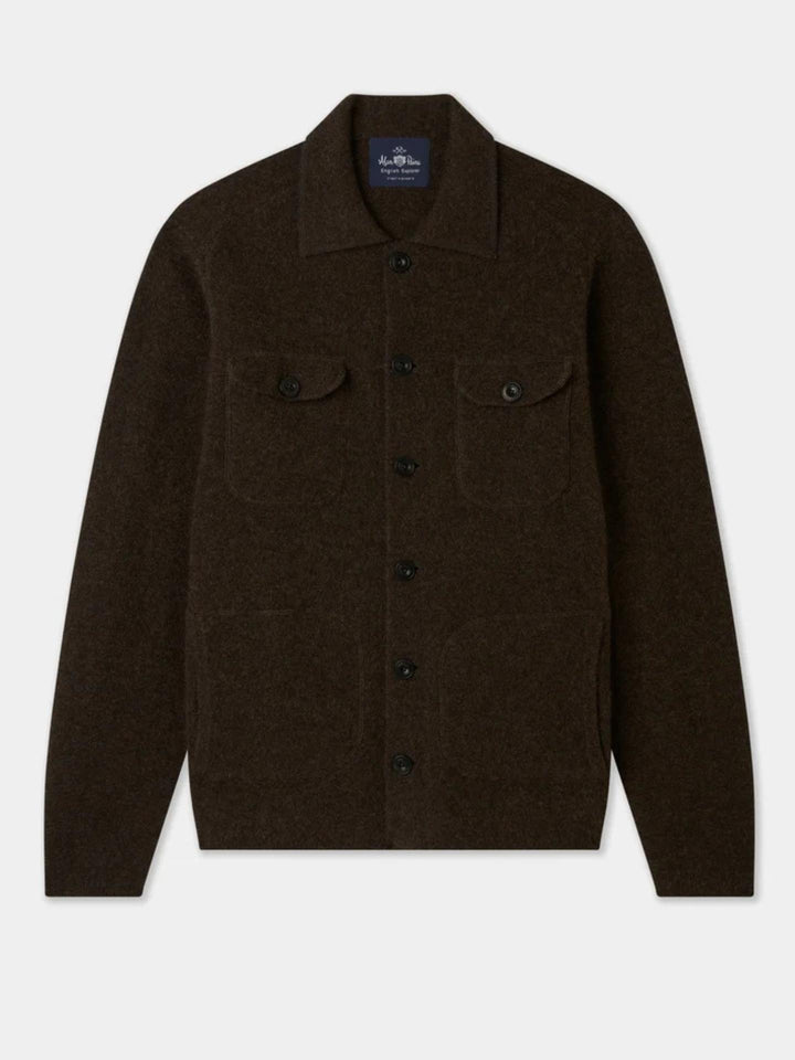 Mörkbrun Stickad Lammull Overshirt - Alan Paine