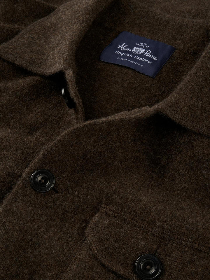Mörkbrun Stickad Lammull Overshirt - Alan Paine