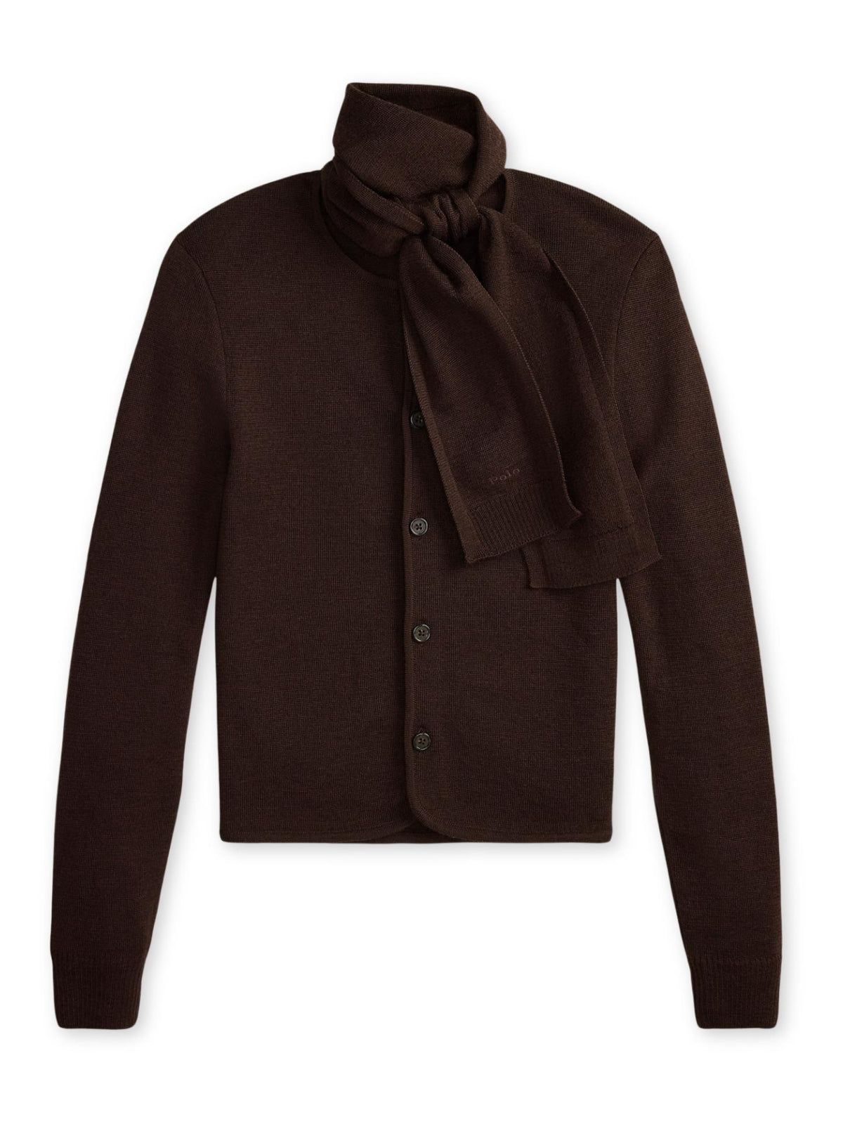 Mörkbrun Tie-Scarf Ull Cardigan - Polo Ralph Lauren